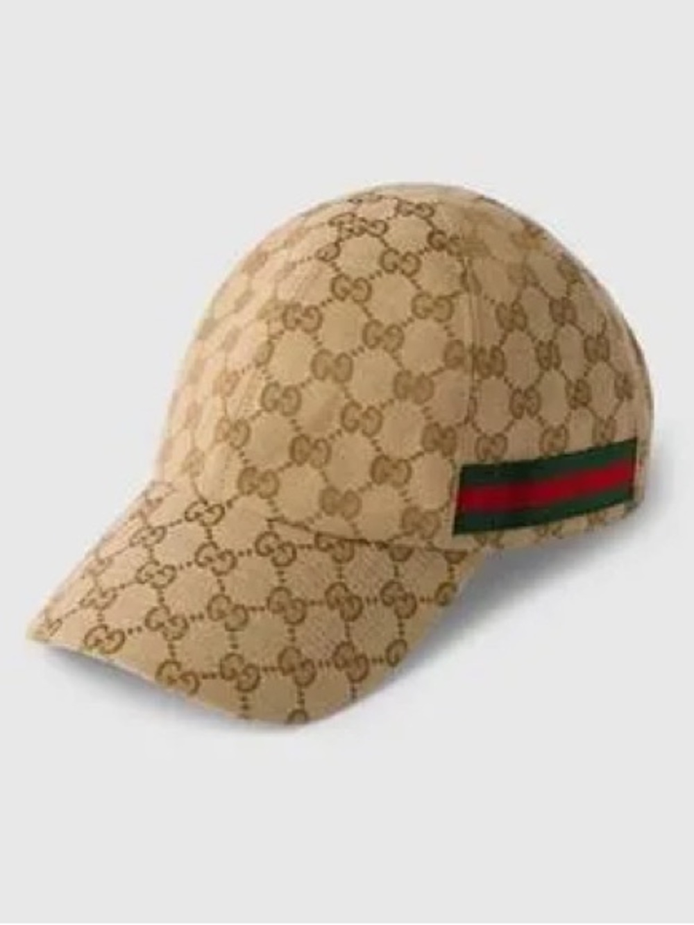 Gucci Beige GG Monogram Cap with Green and Red Web Ribbon